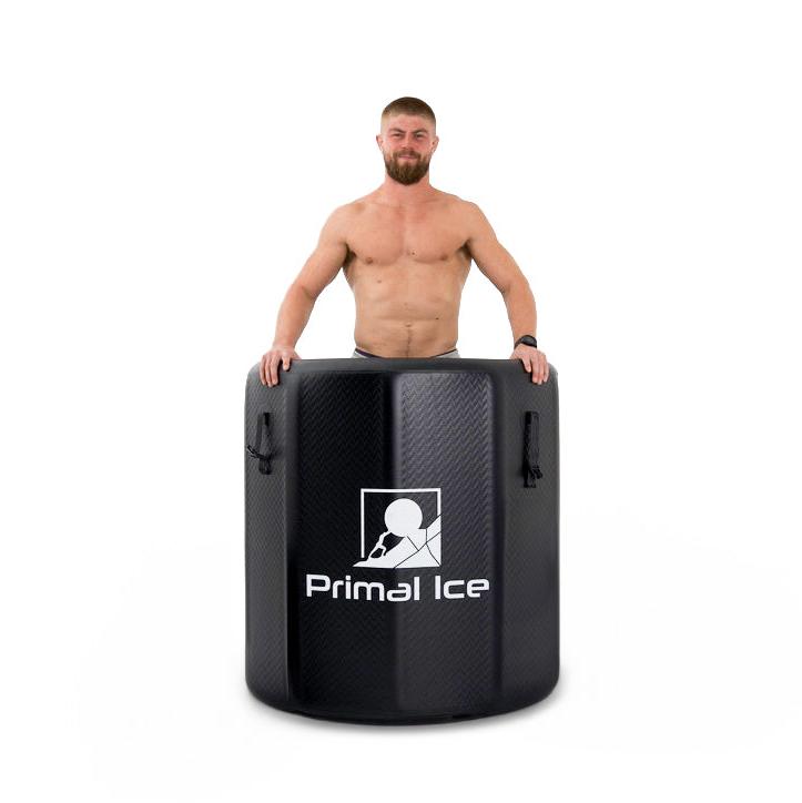 man inside ice barrel